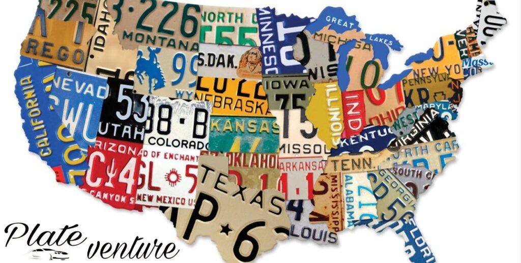 How are license plates sized and customized in the United States?